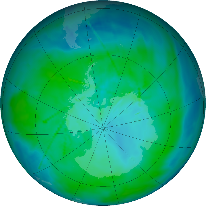 Antarctic ozone map for 06 January 2011